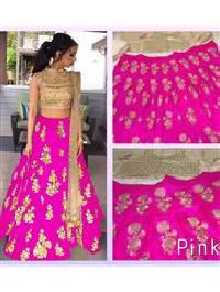 Pink Designer Taffeta Silk Lehega Choli