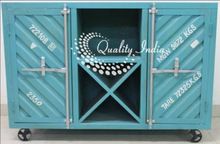 Blue Color Metallic Container Style Two Doors and Bottle Holder Cabinet