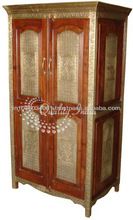 Brass and Wooden Indian Style Storage Almirah