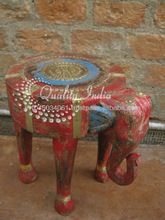 Wooden Elephant Figurine Side Table