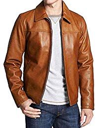 Mens Lambskin Brown Leather Bomber Jacket