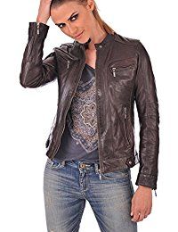 Womens Lambskin Brown Leather Bomber Jacket