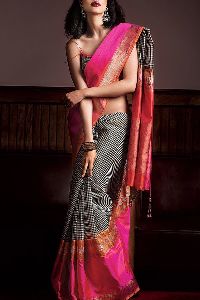 Black partywear Colored soft silk printed sarees _SD160