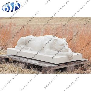 White Marble Sleeping Tiger Statue