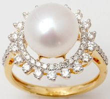 Sea Water Pearl with diamond halo studded Gold Designer Ring