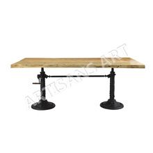Rustic Solid Wood Live Edge Crank Dining Table