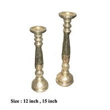 WOODEN BRASS NLAY CANDLE HOLDER