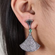 Silver Emerald Diamond Pave Jewelry Earring