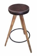 INDUSTRIAL LEATHER WOODEN BAR STOOL