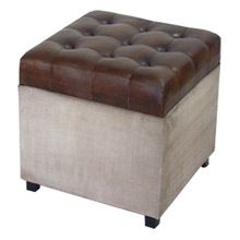 Leather Canvas Puff Stool