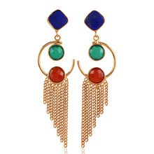 Lapis And Green Onyx With Red Onyx Drop Chain Jhumka