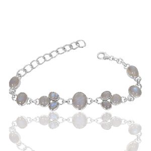 Rainbow Moonstone Gemstone Silver Bracelet