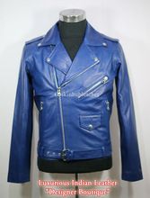 mens classic blue leather jacket
