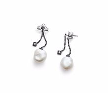 Rhodium Plated Pearl and CZ Studded Dangle Earring