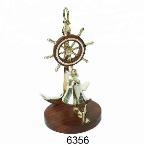 Nautical Ship Wheel and Brass Table Bell