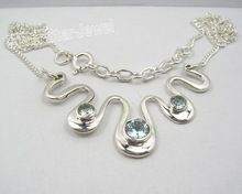 Sterling Silver Genuine Fiery BLUE TOPAZ ART Chain Necklace