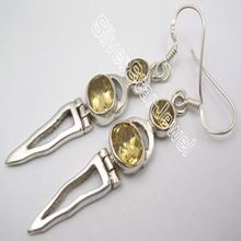 sterling silver natural citrine gemstone dangle fashion earring