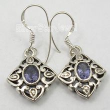 sterling silver natural iolite gemstone dangle earring