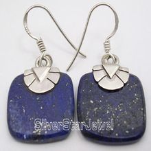 sterling silver natural lapis lazuli gemstone handmade high polish dangle earring