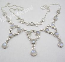 Sterling Silver ROUND RAINBOW MOONSTONE Necklace
