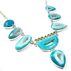 Agate Druzy Sterling Silver Necklace