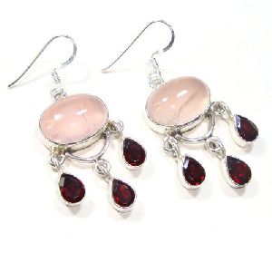 Rose Quartz and Garnet Gemstone Earrings