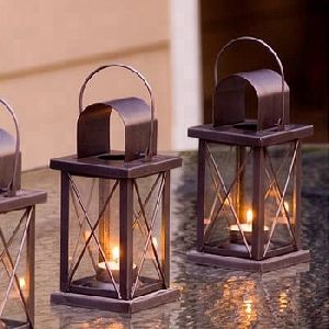 Hot Metal Brown Lantern with Clear Glass