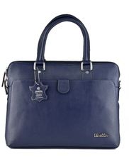 Blue Genuine Leather Women Laptop Bag