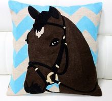 HORSE Art Embroidered Cotton Cushion Cover