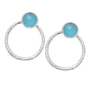 Aqua Chalcedony Gemstone Stud Earrings