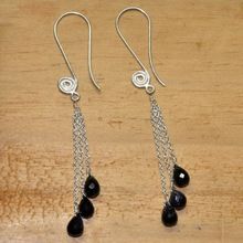 Black Onyx stone pure silver earrings