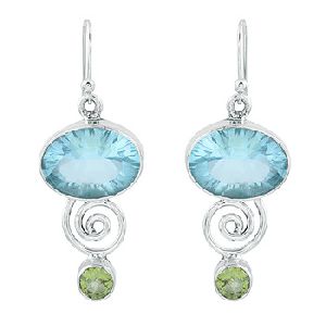 Blue Topaz Faceted Green Peridot Gemstone earring