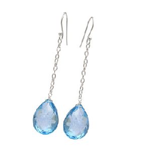 Blue Topaz Gemstone Pear Drop Hanging Chain Earrings