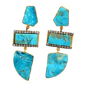 Blue Turquoise Gemstone Dangle Stud Earrings