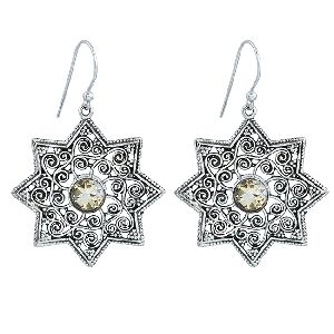Citrine Gemstone Starburst Dangle Earrings