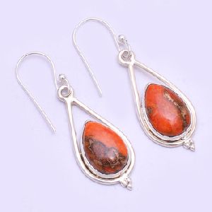 Copper Red Turquoise Dangle Earrings