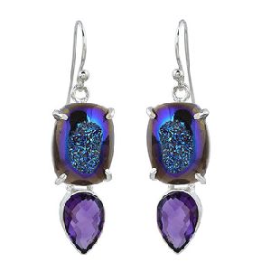 Druzy Amethyst Pear earring