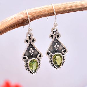 Green Peridot Gemstone Earrings
