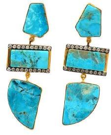 Pave CZ Blue Turquoise Gemstone Dangle Stud Earrings