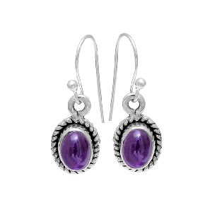 Purple Cabochon Amethyst Gemstone Earrings