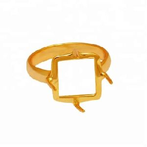 Square Shape Gold Plated Sterling Silver Prong Ring