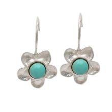 Turquoise Silver Floral Earrings