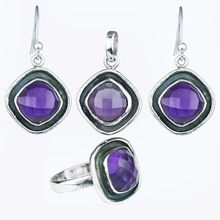 amethyst gemstone ring earring jewelry set