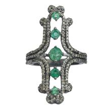 Emerald oxidized Diamond Ring