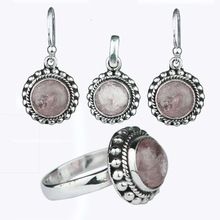 Natural rose quartz ring earring jewelry set