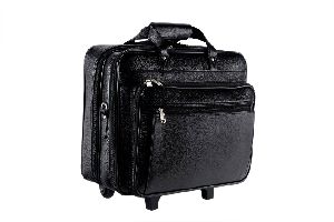 Black Leather Travel Laptop Trolley Bag