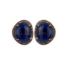 Blue Sapphire Diamond Set Stud Earring