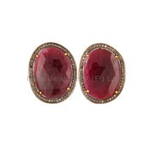 Designer Pave Diamond AND Ruby Stud Earring