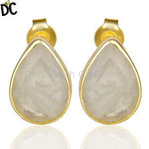 Gold Plated Rainbow Moonstone Earring