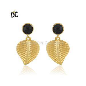 Gold Plated Textured Brass Leaf Earring
